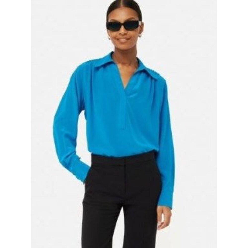 Jigsaw Silk Blouse NEW with tags Turquoise Blue Ladies Size 4 Long Sleeve Career